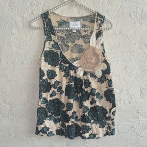 Anthropologie Deletta Floral Sleeveless Tank Top S